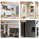 niche rangement acier inoxydable noir moderne quatre niveaux mur lampe intégrée chambre salle bain