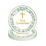assiettes jetables thème eucharistique croix dorée fleurs mariage baptême anniversaire fêtes enfants