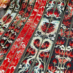 ruban décoratif artisanal dragon stylisé fleurs motifs floraux rouge noir blanc doré