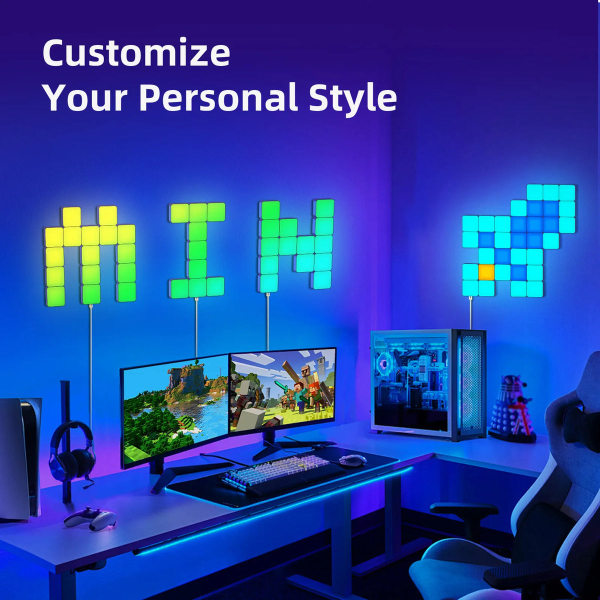 lampe led modulable multicolore pixel art télécommande adhésif contemporain minimaliste fixations inclusées