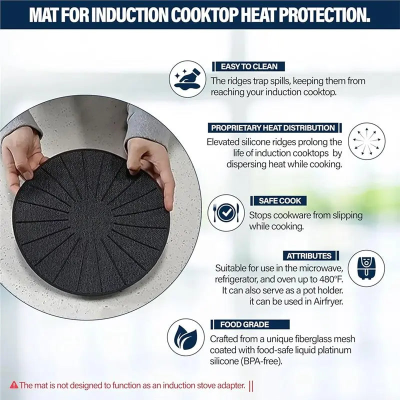 tapis protection induction silicone noir rayures radiales anti dérapant moderne cuisine chống trầy