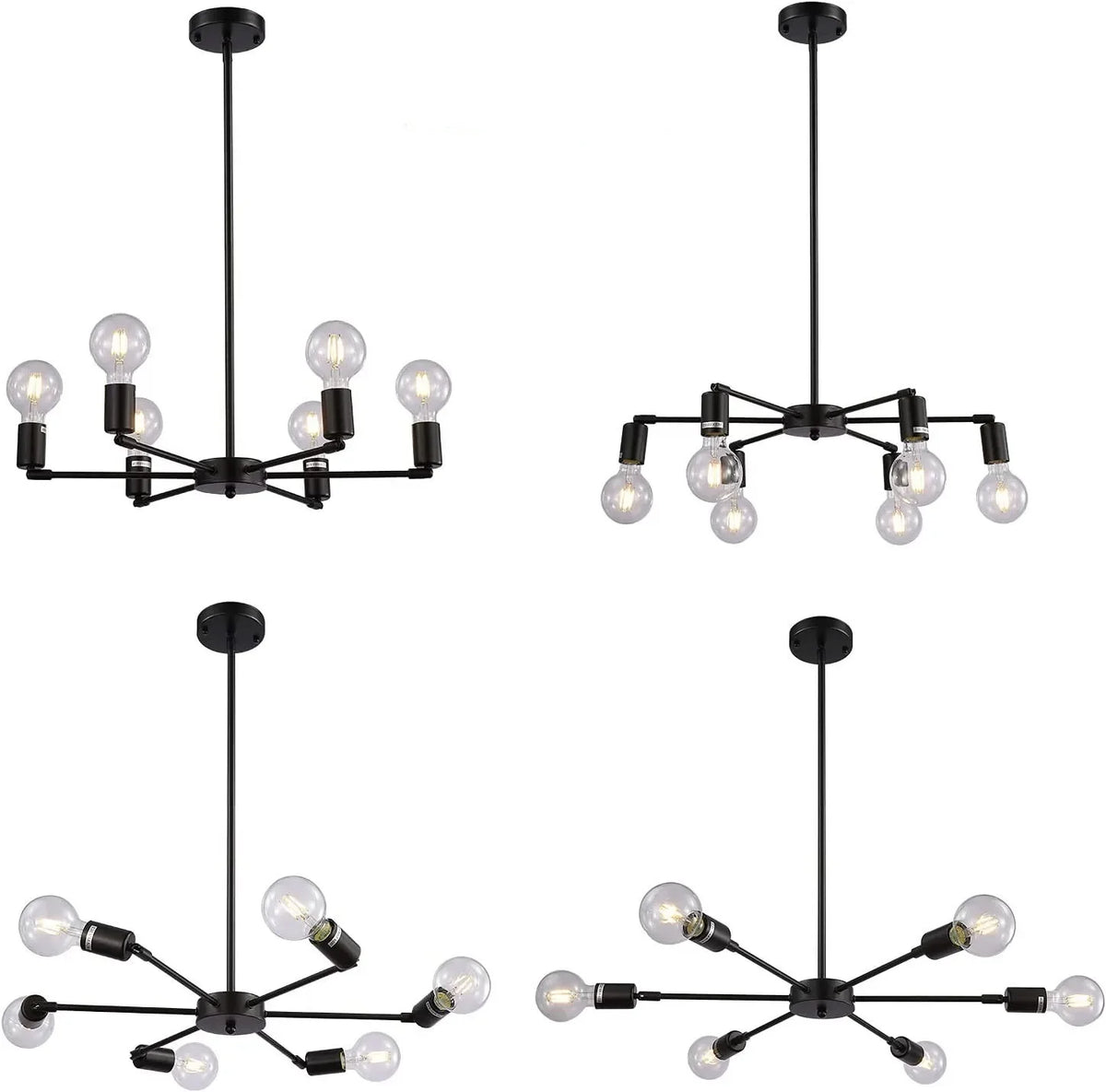 chandelier industriel moderne or noir ampoules e26 verre transparent