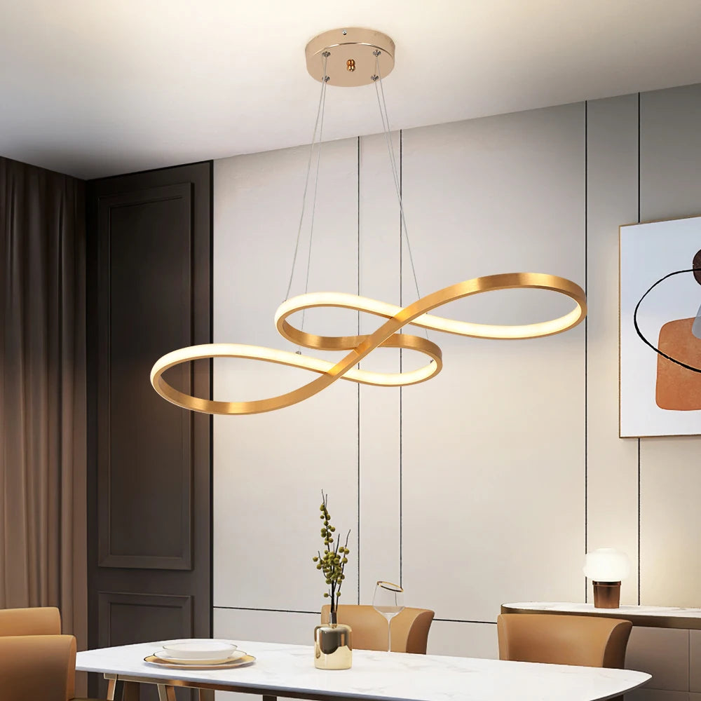 Suspension lumineuse moderne or blanc forme infini 10 sources lumineuses télécommande INCLUDED