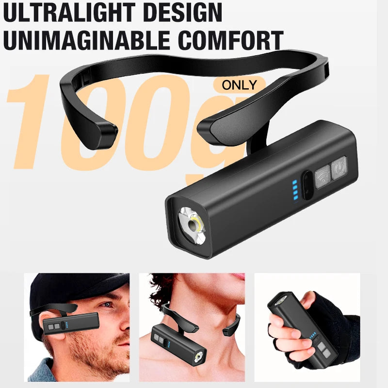 lampe frontale portable clip on noir moderne compact indicateur charge