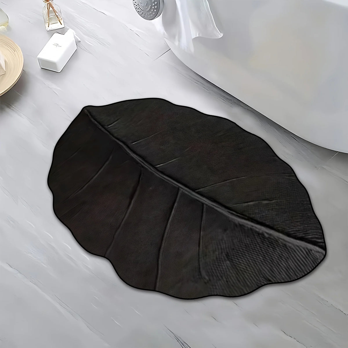 tapis noir feuilles moderne antidérapant polyester résistant saleté usage multiple intérieur extérieur