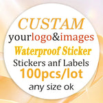 sticker personnalisable adhésif transparent moderne logo fruit flocon neige textes différentes couleurs jaune rose