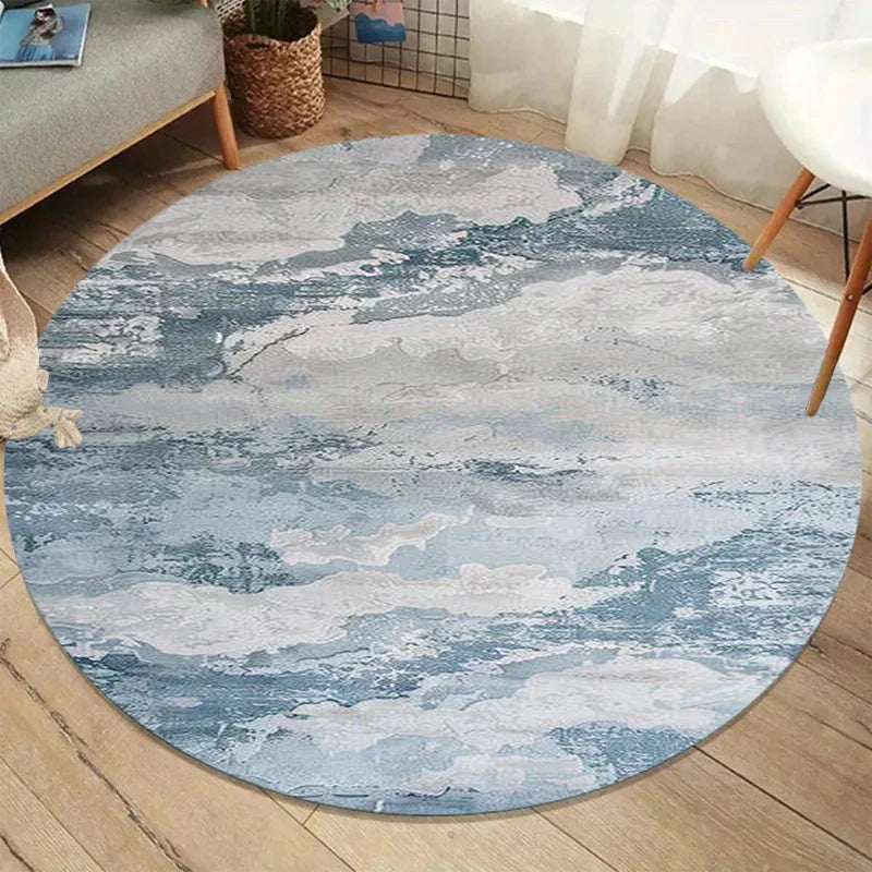 tapis rond abstrait moderne gris bleu polyester minimaliste salon chambre extérieur decoration