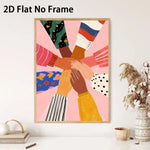 affiche abstraite mains entremêlées géométrique moderne rose vert bleu noir blanc marron clair sans
