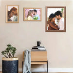 cadres photo personnalisables bois marron clair rustique adhésifs mur photos différentes tailles transparents