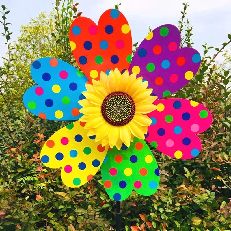 décoration jardin éolienne fleur couleurs vert rouge jaune bleu violet moderneextérieur fixe tringle
