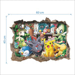 sticker mural 3d pokemon pikachu personnages animés arrière plan naturel adhésif