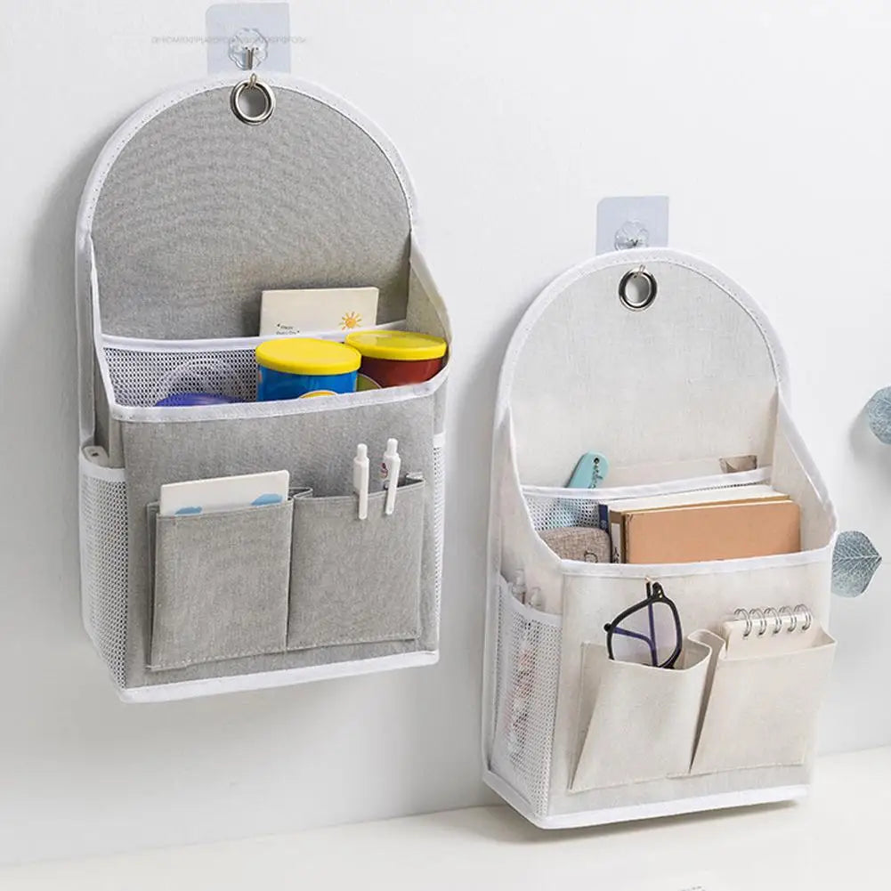 sac rangement mural gris clair moderne toile nylon pratique crochet lunettes carnets stylos