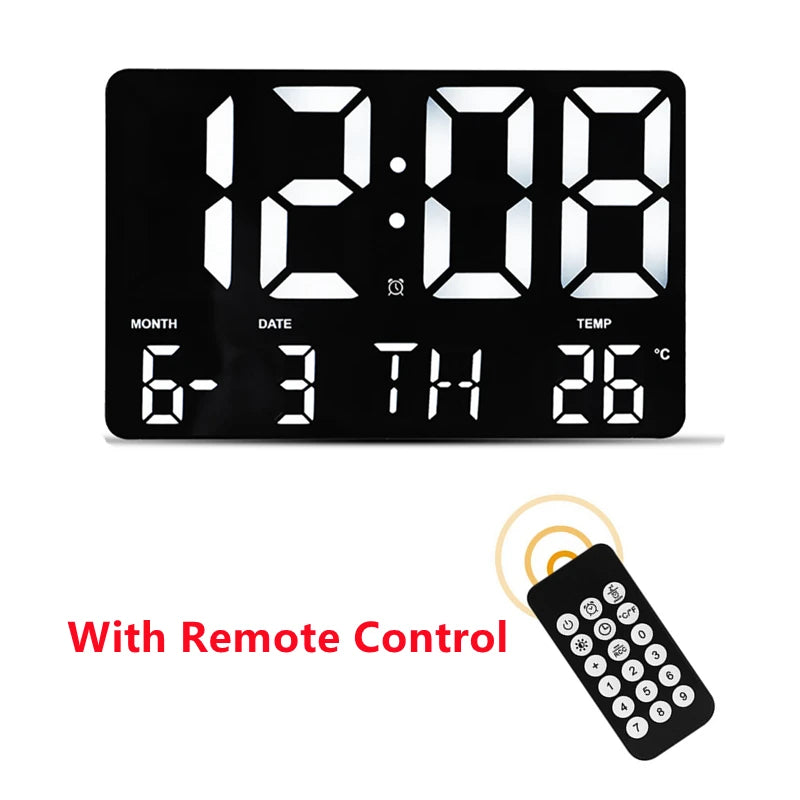 horloge murale numérique moderne LED noir blanc température date alarme télécommande