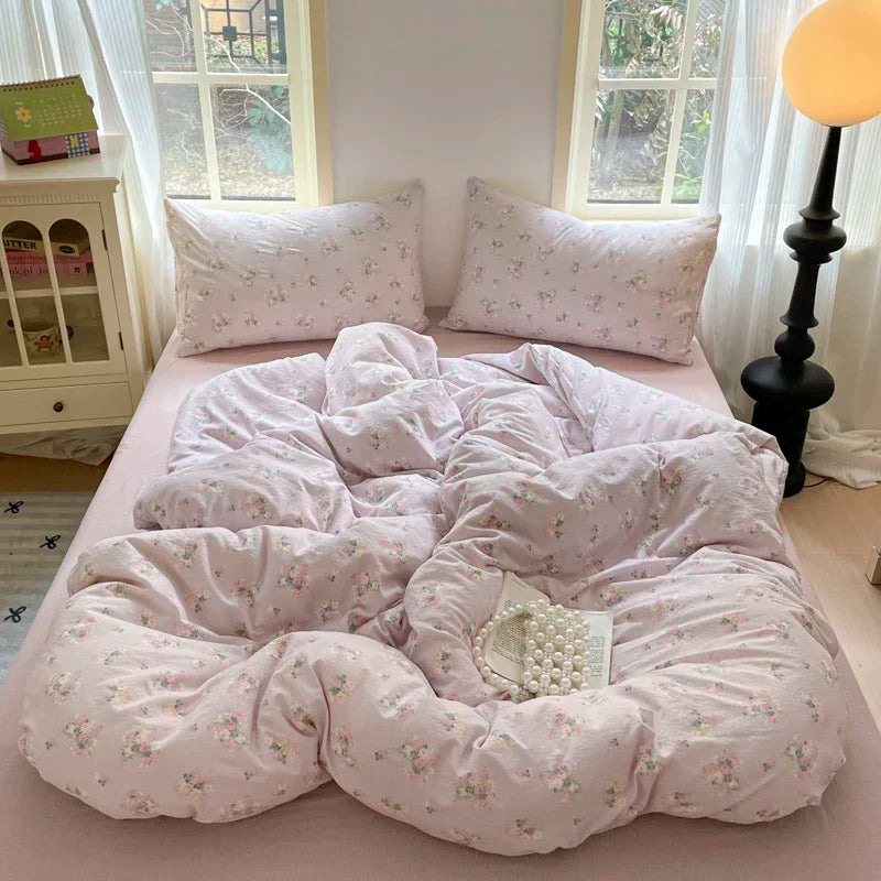 parure lit enfant fille housse couette fleurs coton doux pièces rose