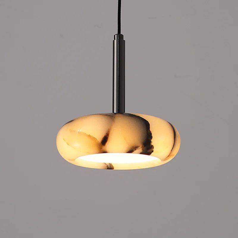 suspension lumineuse moderne pierre marbrée veines argentées semi translucide led 12w chambre salon