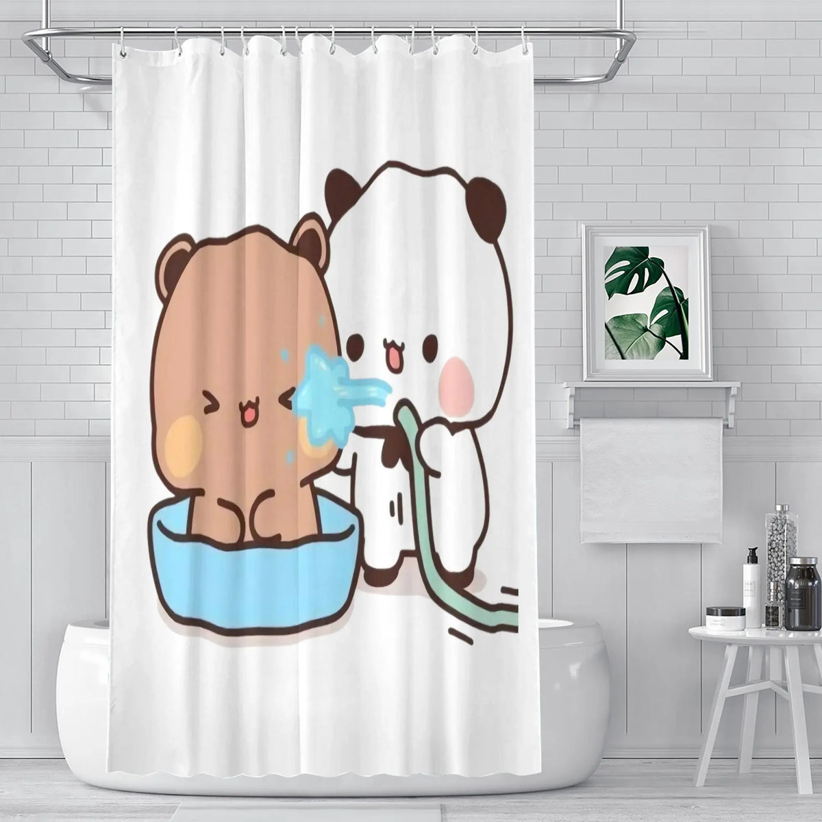 rideau douche panda dessin animé mignon blanc bleu opacité moderne