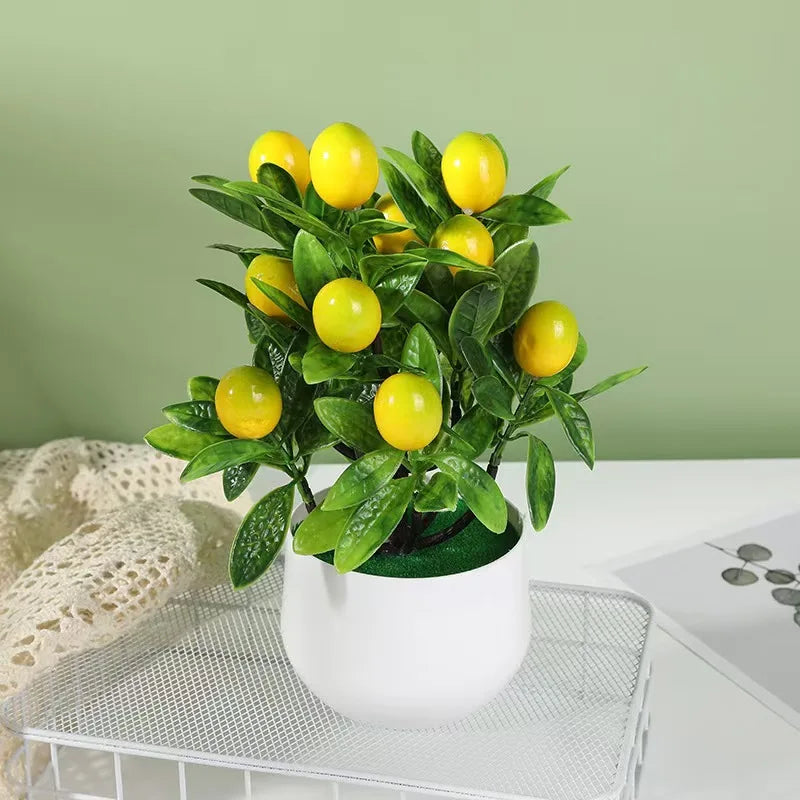 plante artificielle citron vert feuilles pot blanc décoration intérieure minimaliste ornement salon faux arbre