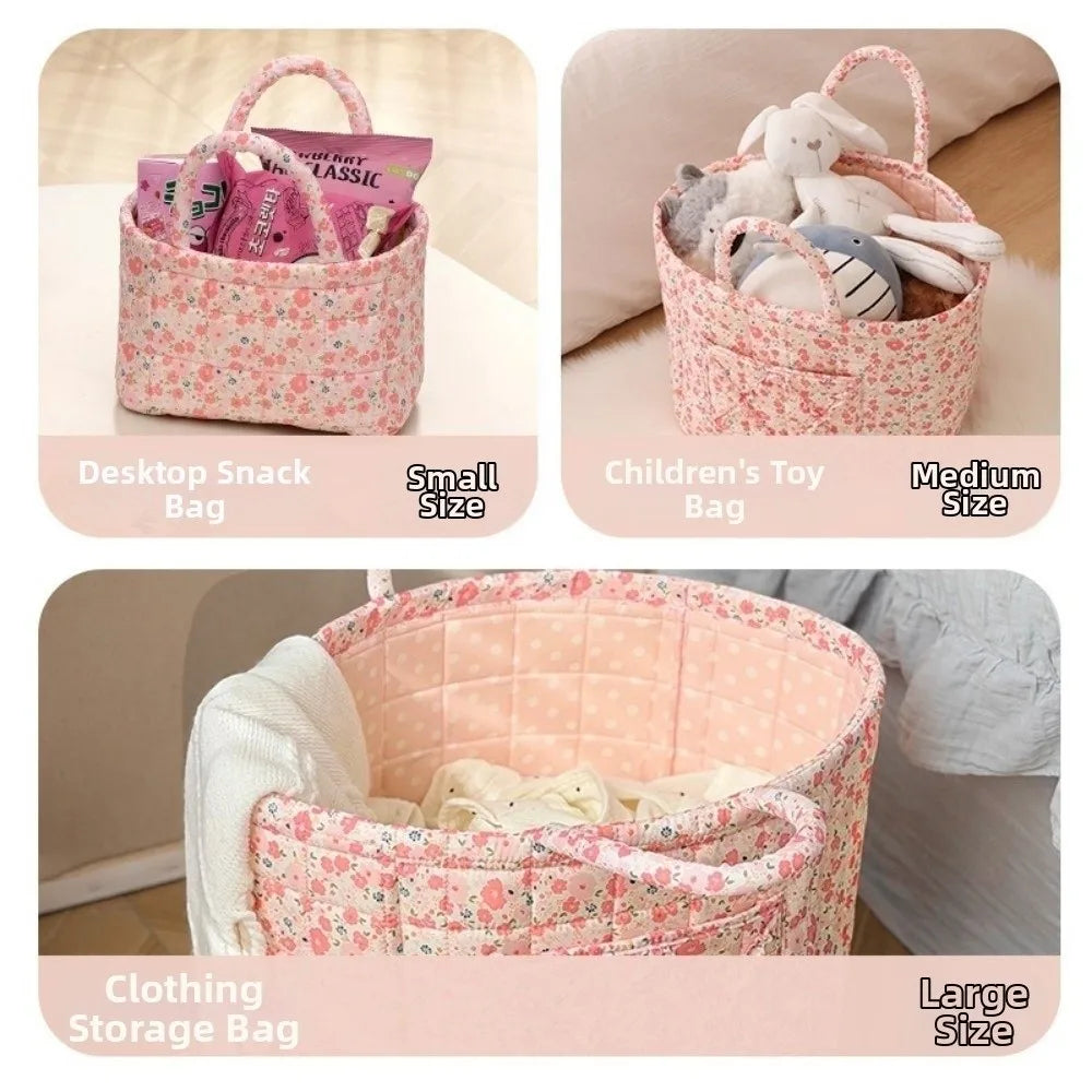 sac rangement tissu floral rose blanc pliable poignées multiple utilisations decorative champetre nordique