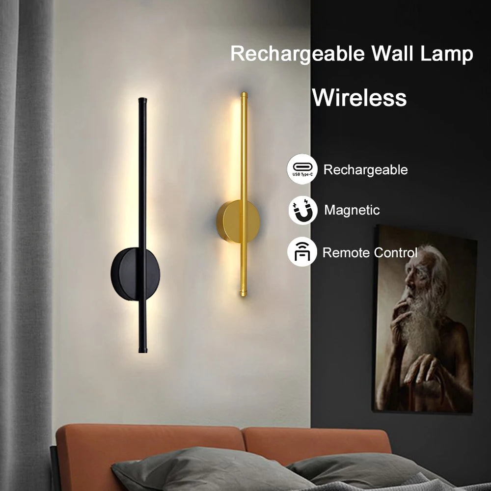 lampe murale rechargeable moderne noir doré adhésif télécommande flux lumineux led minimaliste