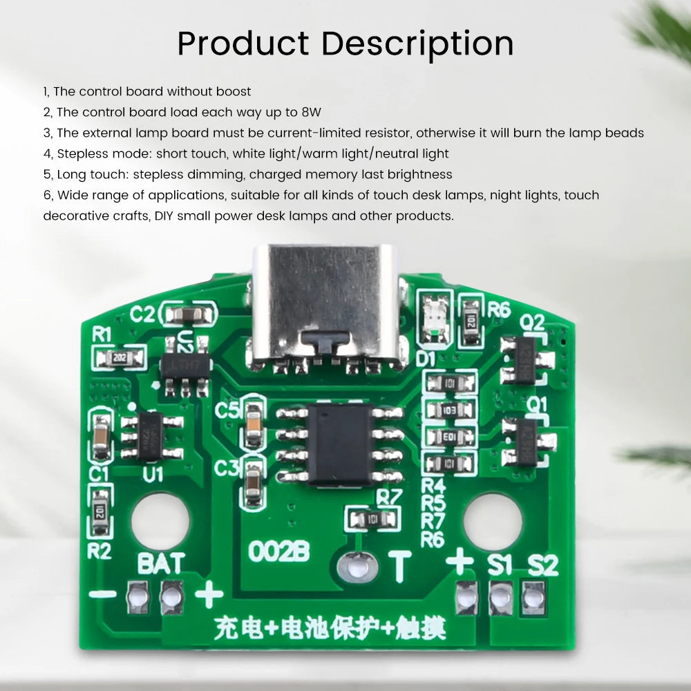 module contrôle lampe table 8W LED tactile vitesses vert circuit imprimé composants électroniques USB