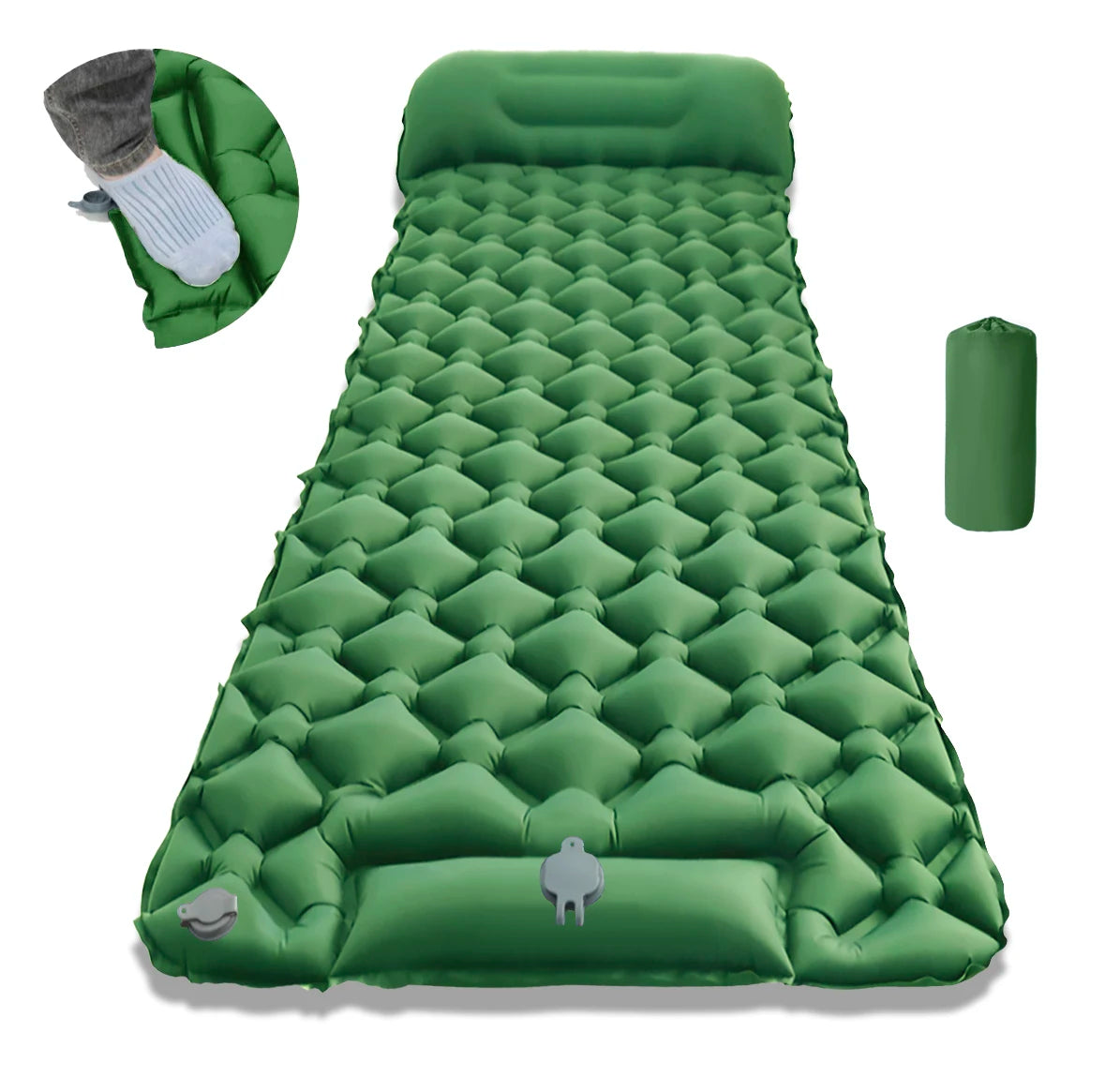 matelas gonflable camping pliant pompe main sac rangement oreiller randonnée