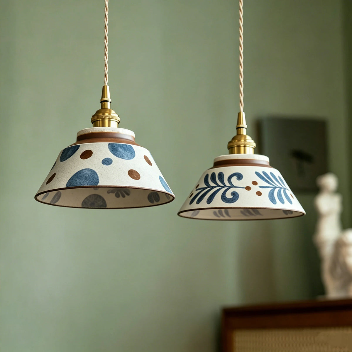 lampe suspendue vintage blanc bleu motif floral ajustable cuisine chambre