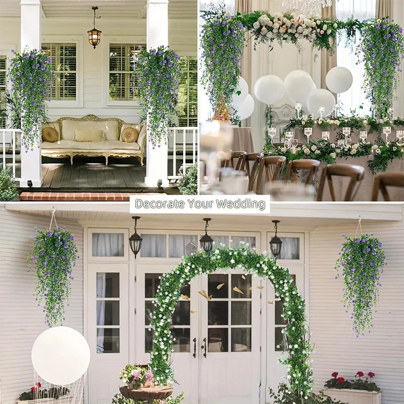 guirlandes florales artificielles suspendues rouge vert blanc décoration extérieure bohème feuilles fleurs
