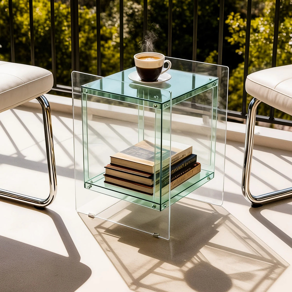 table d'appoint moderne transparente rouge orange carree minimaliste maison chambre salon