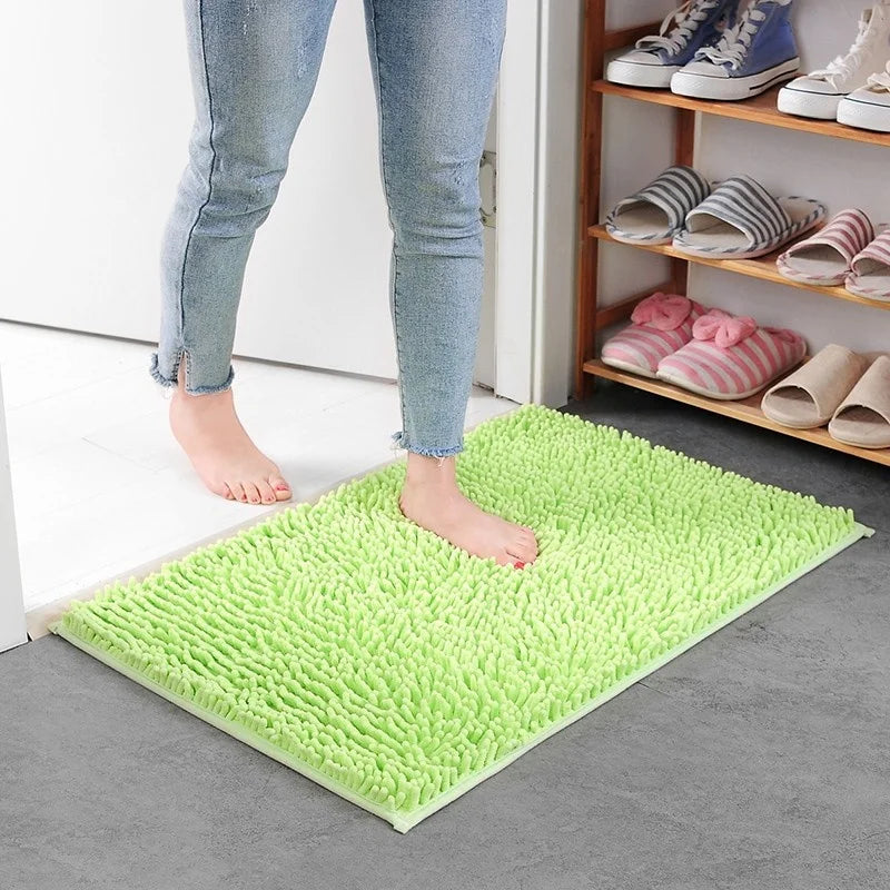 tapis bain moderne chenille dense absorbant durable gris peluche boules salle bain