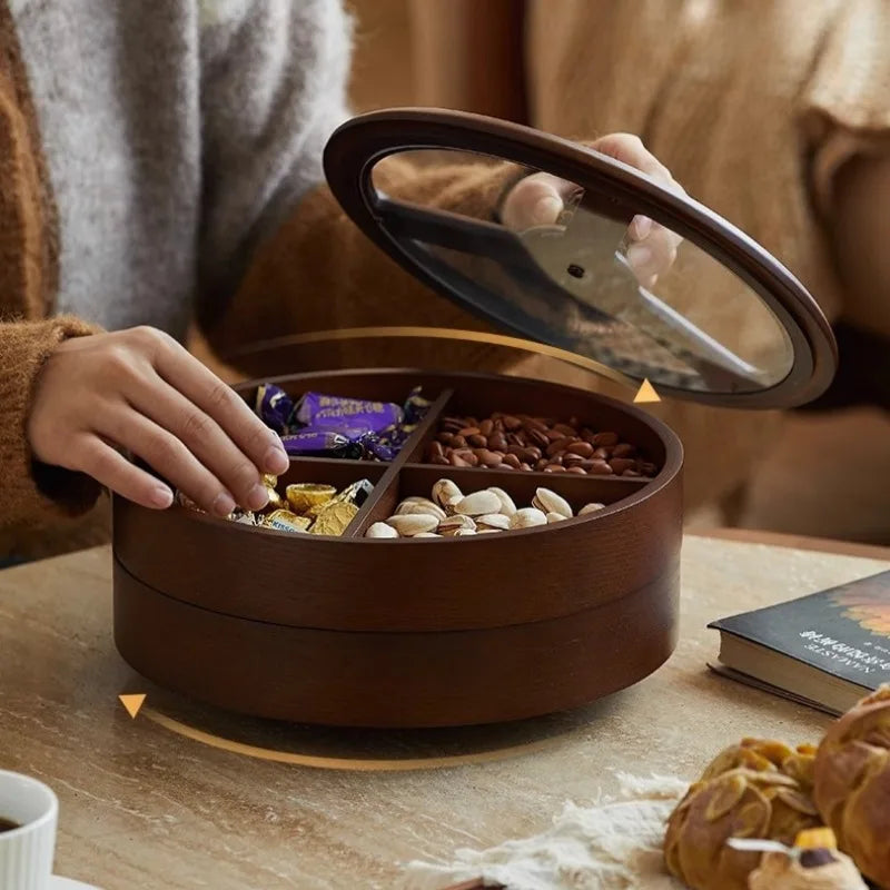 boîte bonbons bois marron moderne double couche rangement fruits noix chocolats assiette collation