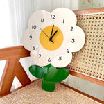 horloge murale fleur nature morte blanc jaune verte deco enfantine minimaliste chambre salon