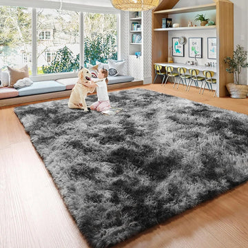 tapis peluche doux moderne salon chambre enfant grand tapis moelleux gris bleu rouge marron