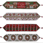 table noël chemin table motifs flocons rennes sapins tassel rouge vert festive decoration