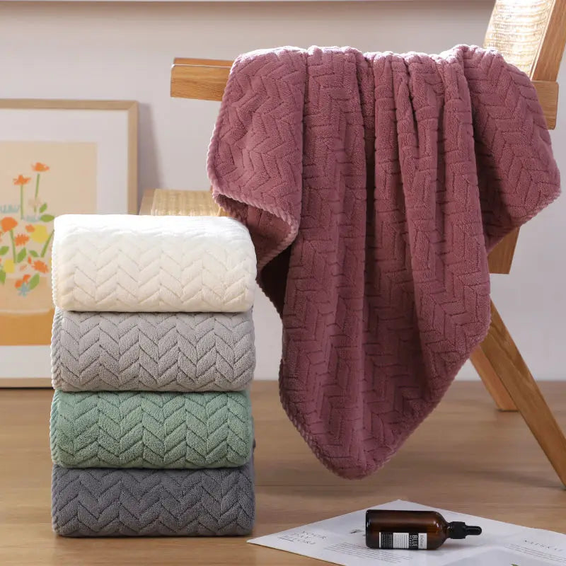 serviette bain microfibre absorbante séchage rapide lavable machine couverture motif géométrique vert pastel rose