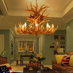 lustre rustique cornes cerf blanc doré salon chambre hotelambiante 10~15ampoules e14