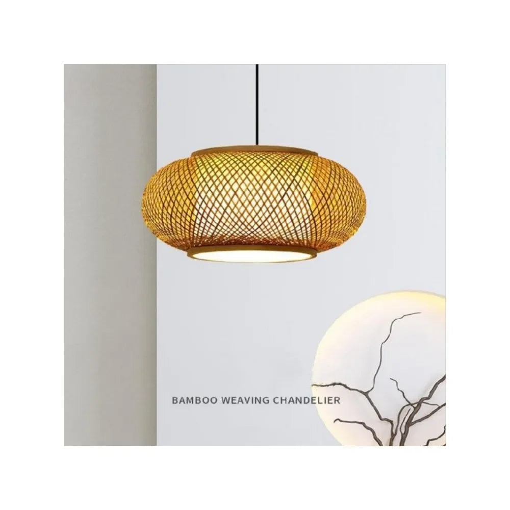 suspension bambou tressé moderne naturel 40cm 50cm 60cm tissage régulier chaîne métallique rustique