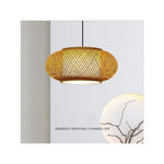 suspension bambou tressé moderne naturel 40cm 50cm 60cm tissage régulier chaîne métallique rustique