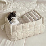 sac rangement coton piqueté moderne doux poignées tissu multicolore beige rose bleuclair jaune blanc