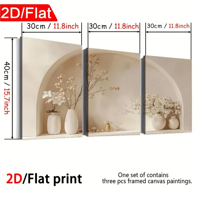 tableaux mural nature morte fleurs blanches vase blanc arche beige moderne encadrés miroir clips