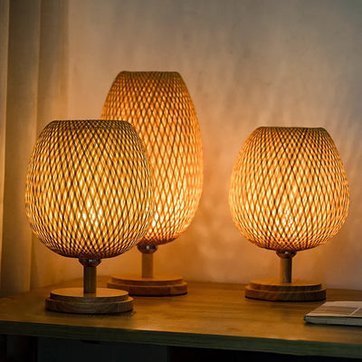 Lampe de chevet en bambou vintage grise