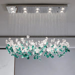 suspension lumineuse moderne gouttes cristal transparent verte ambrée 100cm 120cm 150cm
