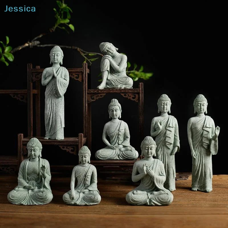 statues bouddha vert clair texture marbre classique décoration intérieure zen espace spiritualité pierre socle