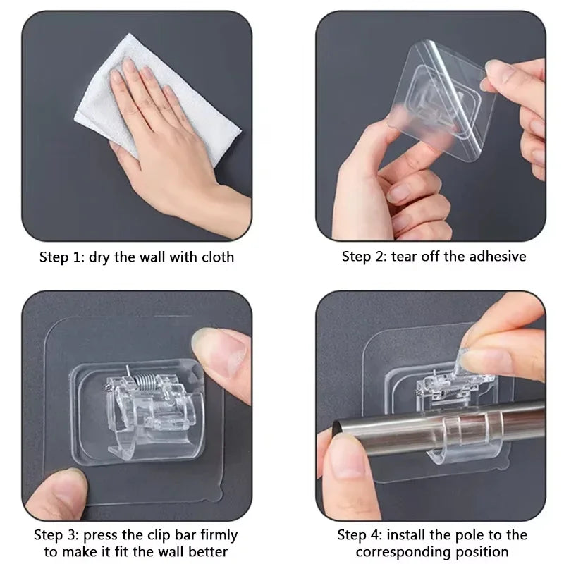 clips suspension adhésifs blancs modernes utilisation multiple support mural rideaux outils cuisine pièces