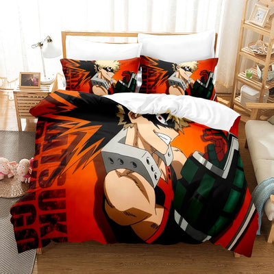 Housse de couette My Hero Academia rouge sur lit Queen