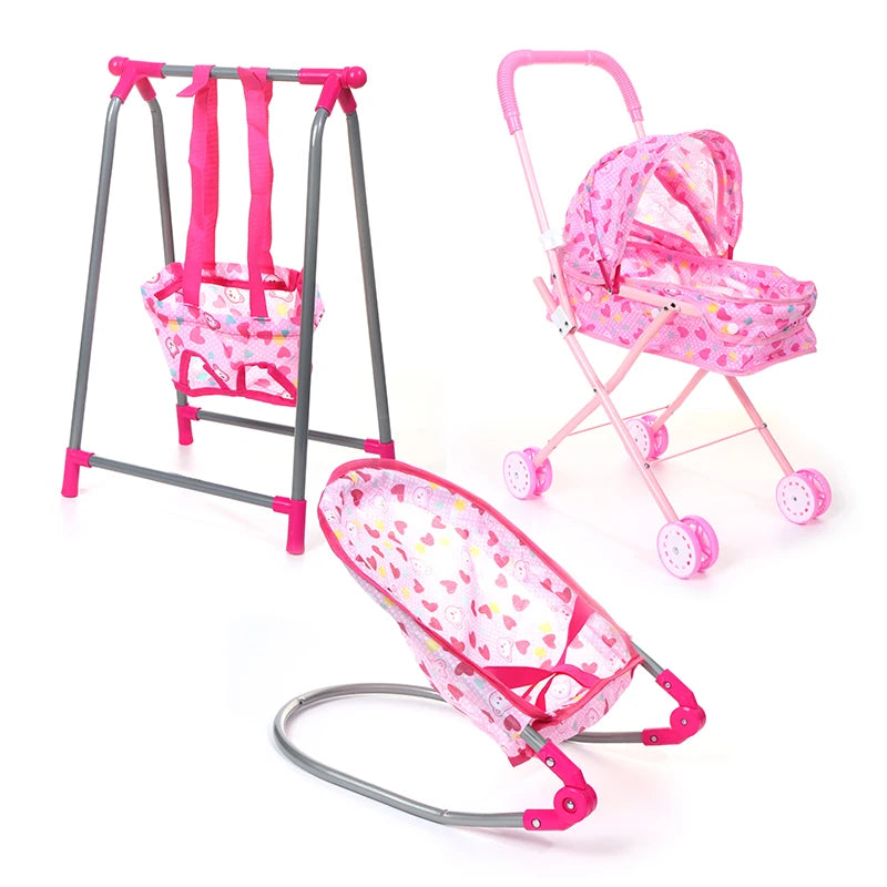 jouets poupées rose blanc gris imprimés coeurs bébés balançoire chaise poussette lit ensemble modernes