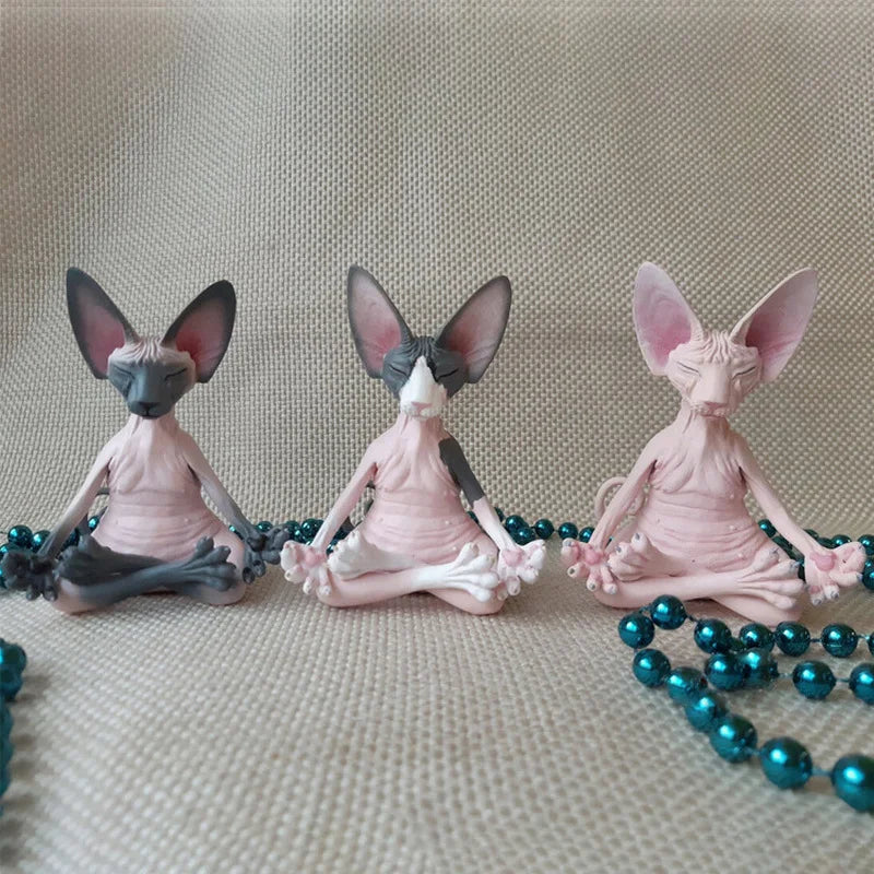 Figurine verte clair chat spirituel pour yoga et jardin