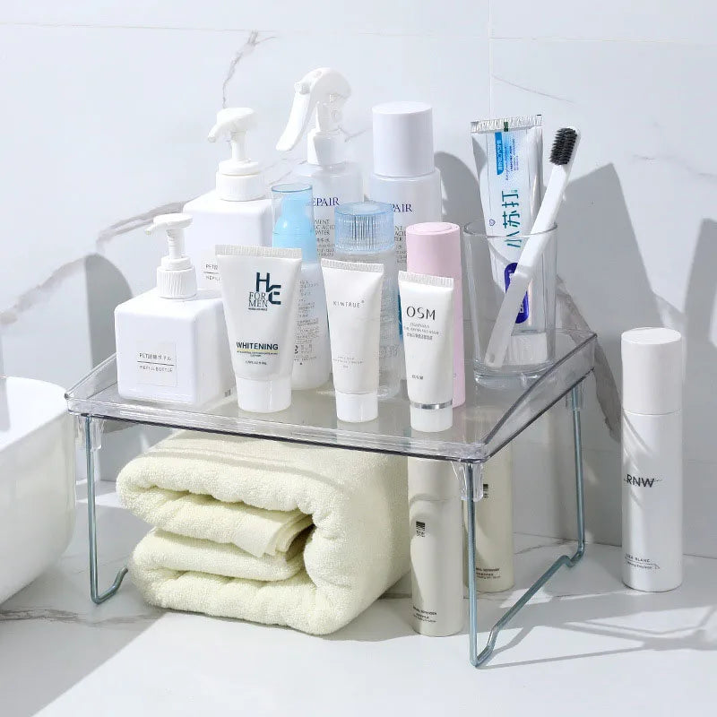support rangement multi niveaux transparent moderne pieds métalliques minimaliste organisation cuisine