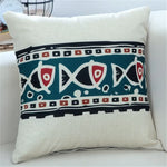 housse coussin imprimée moderne motifs géométriques bleu rouge noir 45x45cm