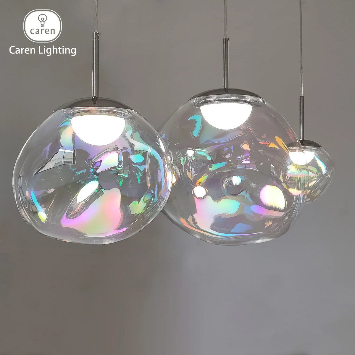 Suspension lumineuse iridescente transparente moderne tringle salle restaurant chambre principal