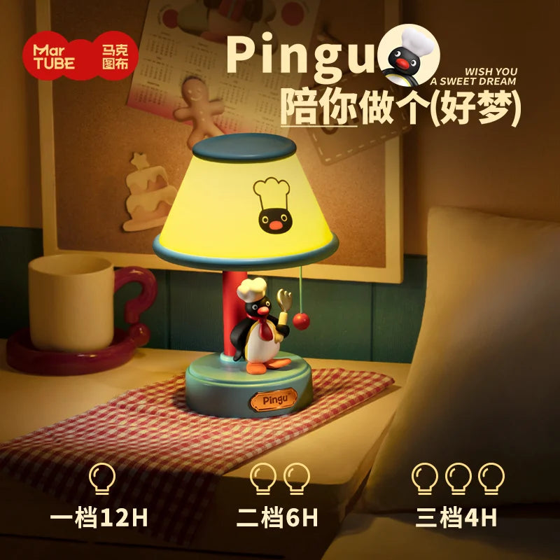 lampe table dessin animé pingouin bleu jaune rouge abat jour cartoon figurine carte postale
